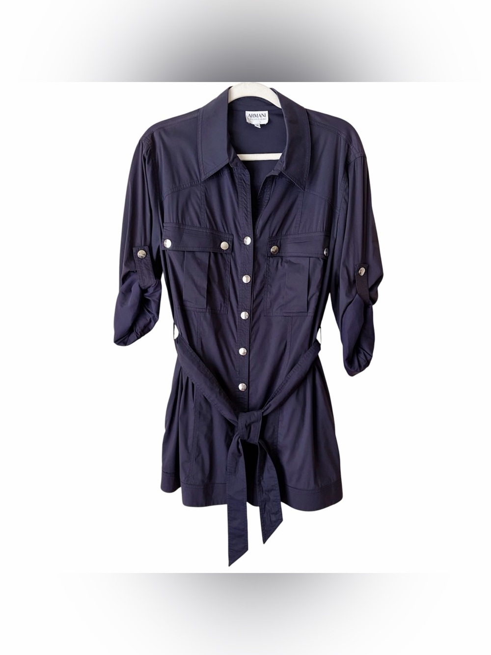 Armani Collezioni | Belted Utility Jacket Snap Button Navy Blue Size 14